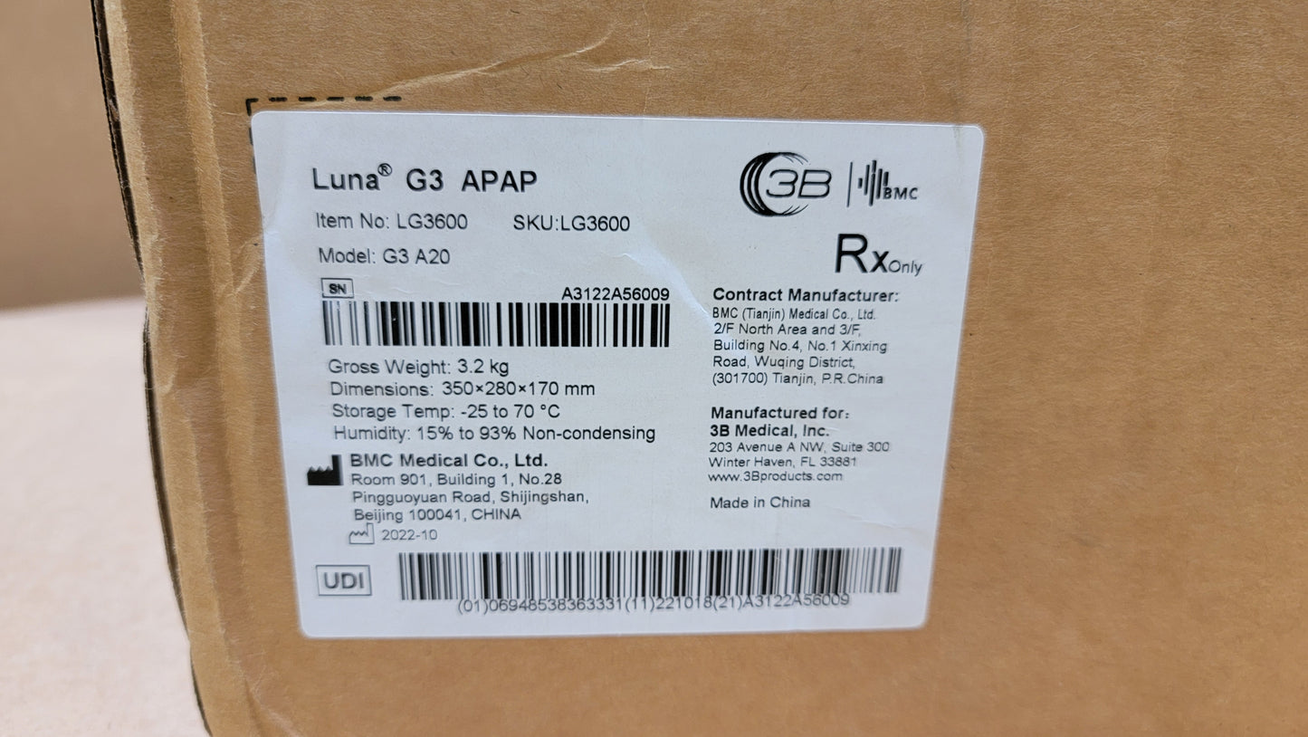 3B Medical Luna G3 Auto CPAP Machine with Heated Humidifier LG3600 - New