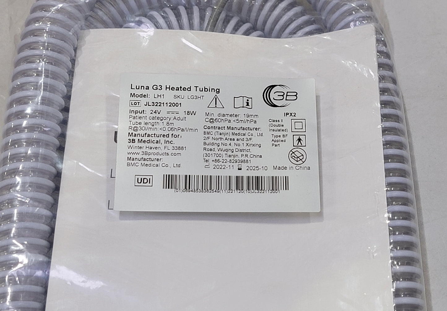 3B Medical Luna G3 Heated Tubing Adult LG3HT - New - MBR Medicals