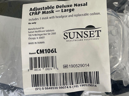 NEW Large Sunset Healthcare Adjustable Deluxe Nasal CPAP Mask with Headgear CM106L