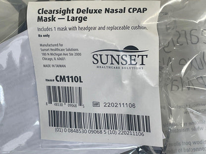 NEW Large Sunset Healthcare Clearsight Deluxe Nasal CPAP Mask CM110L