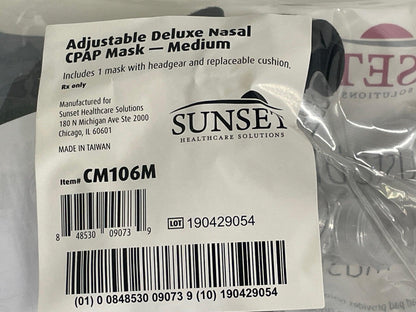 NEW Medium Sunset Healthcare Adjustable Deluxe Nasal CPAP Mask with Headgear CM106M
