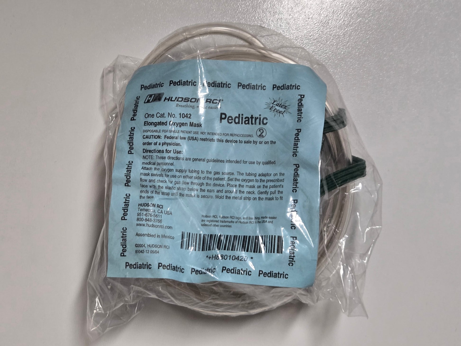 EW 50PK Hudson Pediatric Medium-Concentration Oxygen RCI Mask Elongated
