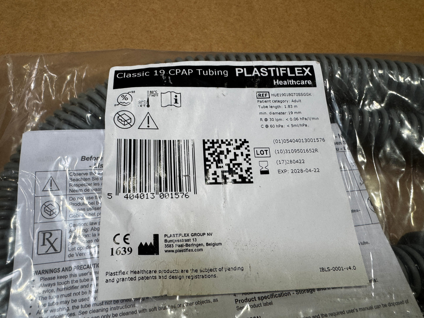 Plastiflex 6ft Classic 19mm CPAP Tube HUE19018GT0SSGGK - New