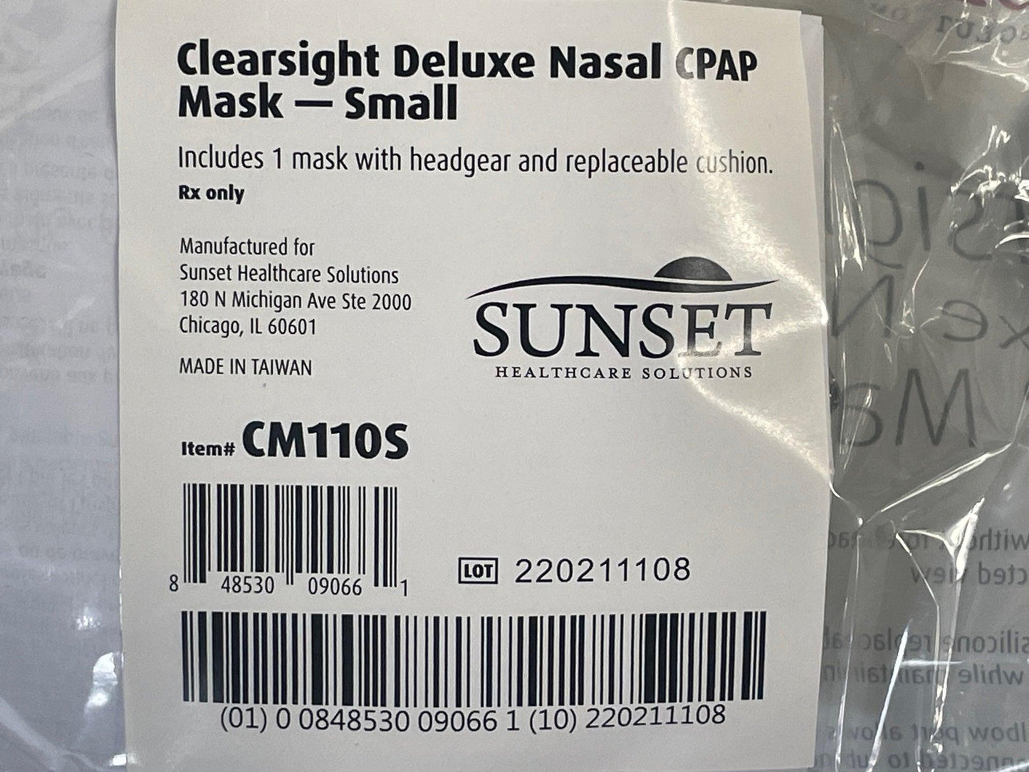 NEW Small Sunset Healthcare Clearsight Deluxe CPAP Nasal Mask CM110S