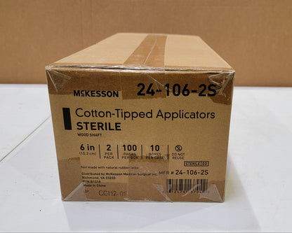 Case of 2000 McKesson Cotton Tipped Applicators 24-106-2S - New - MBR Medicals