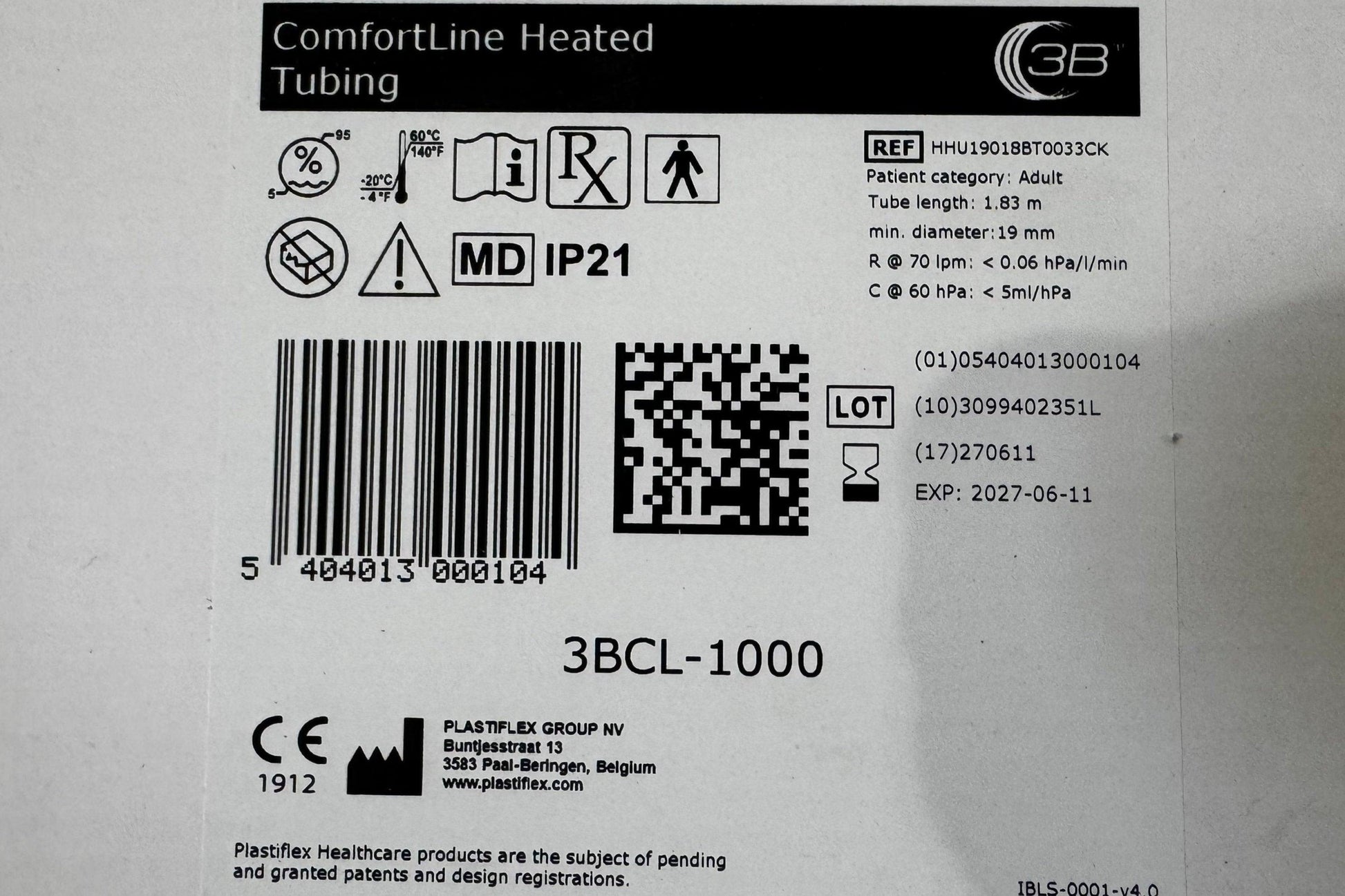 NEW 3B React ComfortLine Heated Tubing Kit (6 Foot) 3BCL-1000 with 3B V12 AC Power Supply MPN HHU19018BT0033CK UPC 05404013000104 - MBR Medicals