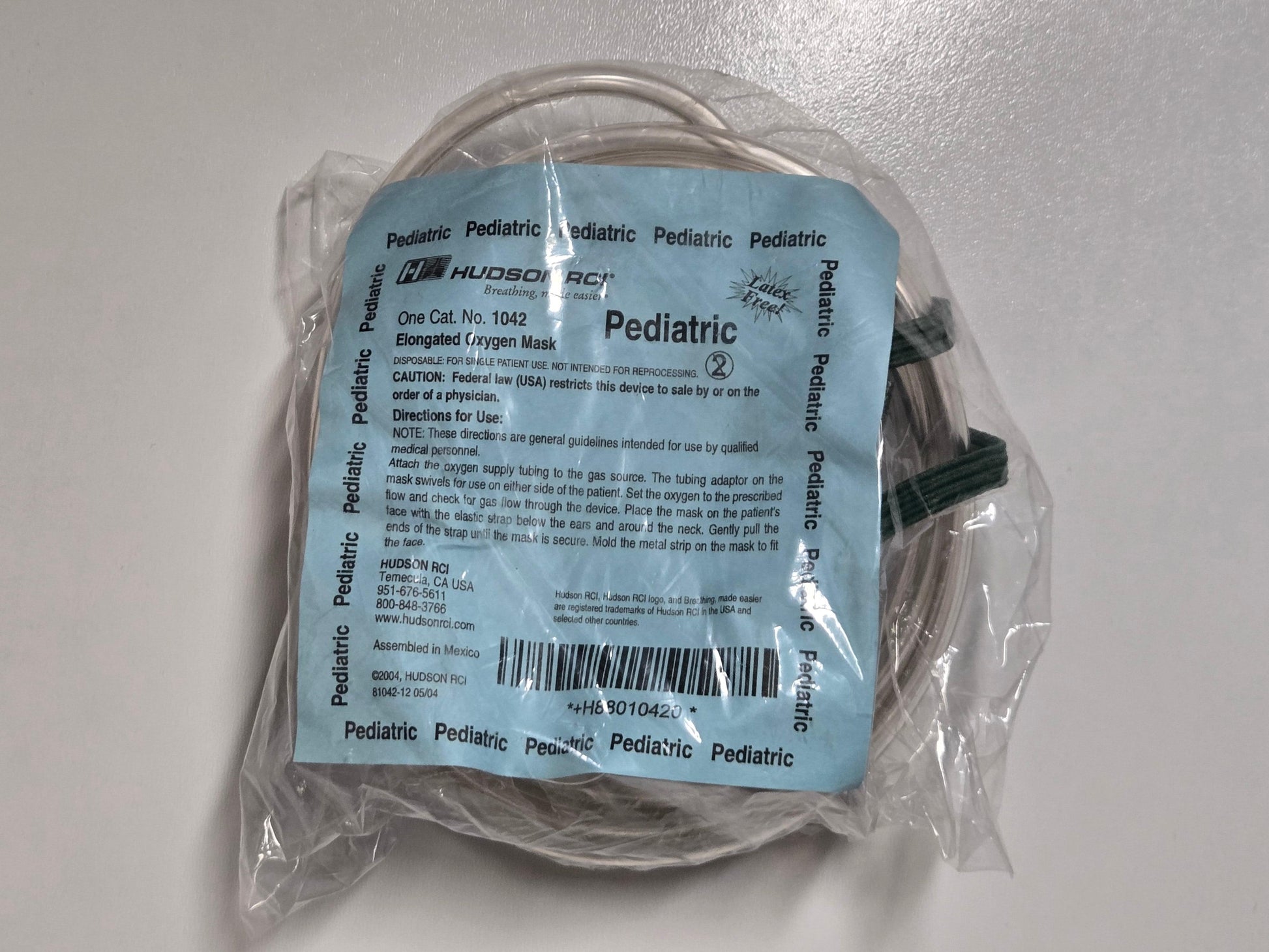 NEW 50PK Hudson RCI Mask Pediatric Medium Concentration Oxygen Elongated 1042 - MBR Medicals