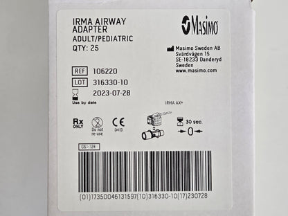 NEW Box of 25 Breas Masimo IRMA Airway CO2 Adapters 106220 Adult / Pediatric 005263 - MBR Medicals