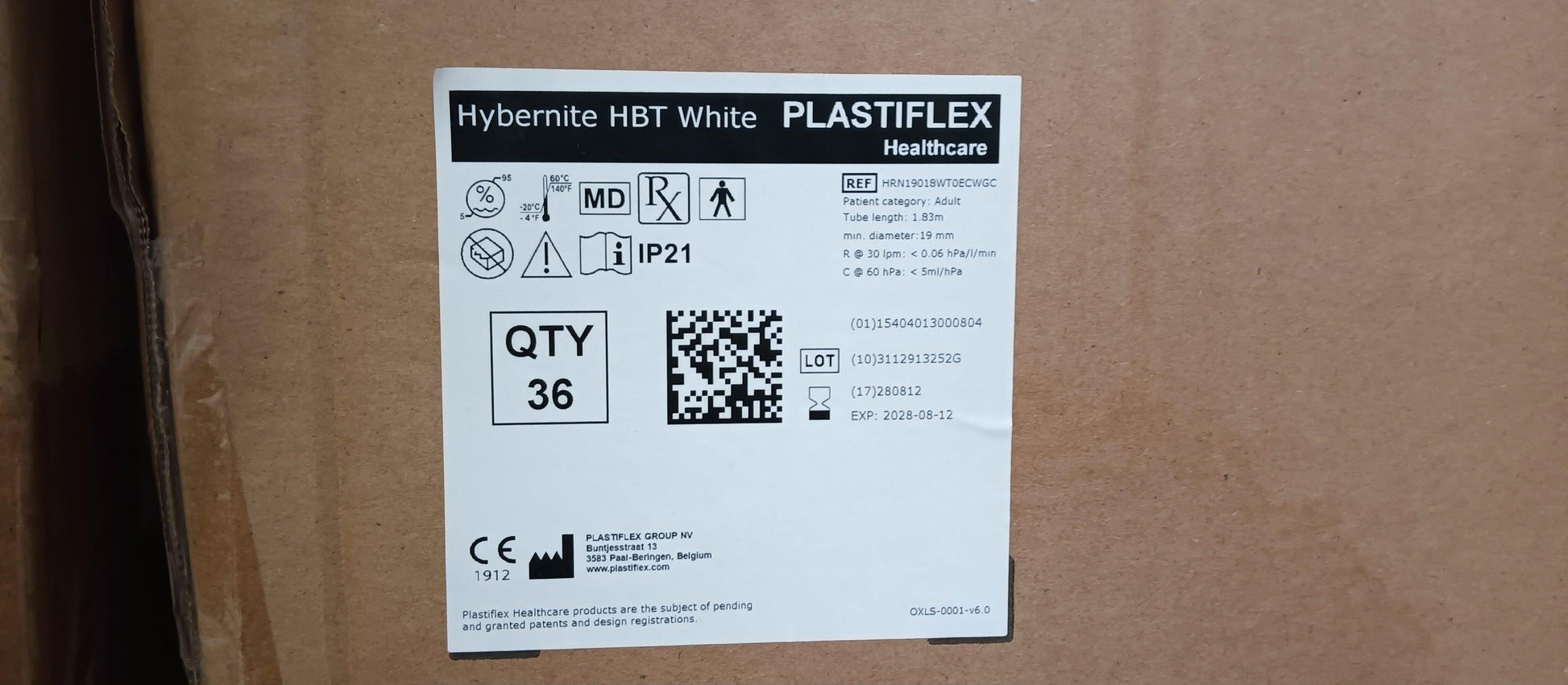 Plastiflex Hybernite CPAP/BiPAP HBT White Heater Breathing Rainout Patient Circuit Tubing - New - MBR Medicals