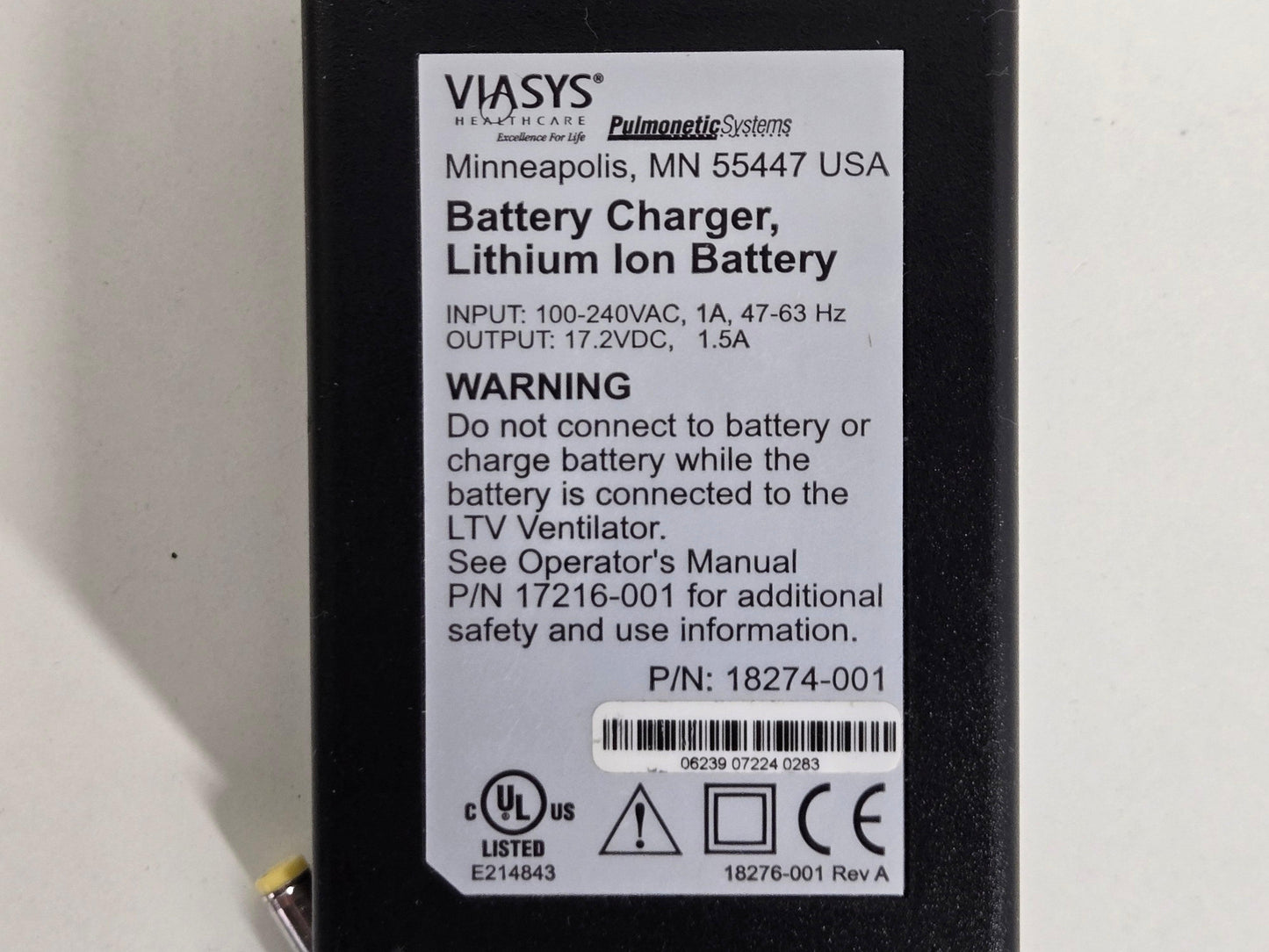 USED Viasys LTV Medical Ventilator Lithium Ion Battery Charger 18274-001 - MBR Medicals