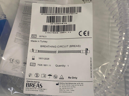 NEW Each Breas Vivo 50-65 Single Passive Patient Circuit with Bacterial Filter and Fixed Leak Port 007615