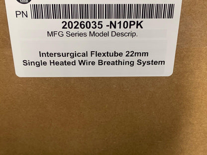 NEW 10PK Intersurgical Flextube 22mm Single Heated Wire Breathing System 2026035