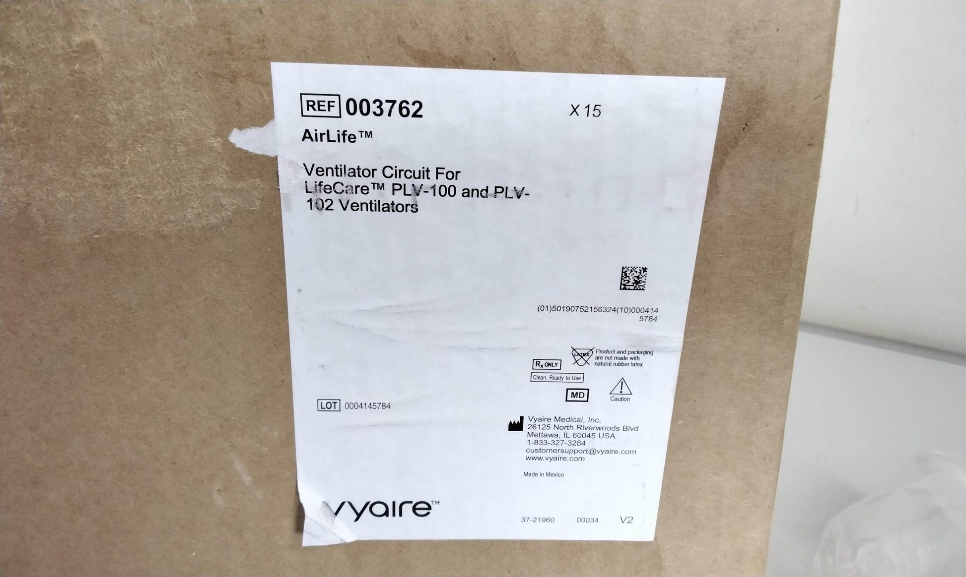 NEW 15PK Vyaire Airlife Ventilator Patient Circuit 003762 with Free Shipping - MBR Medicals