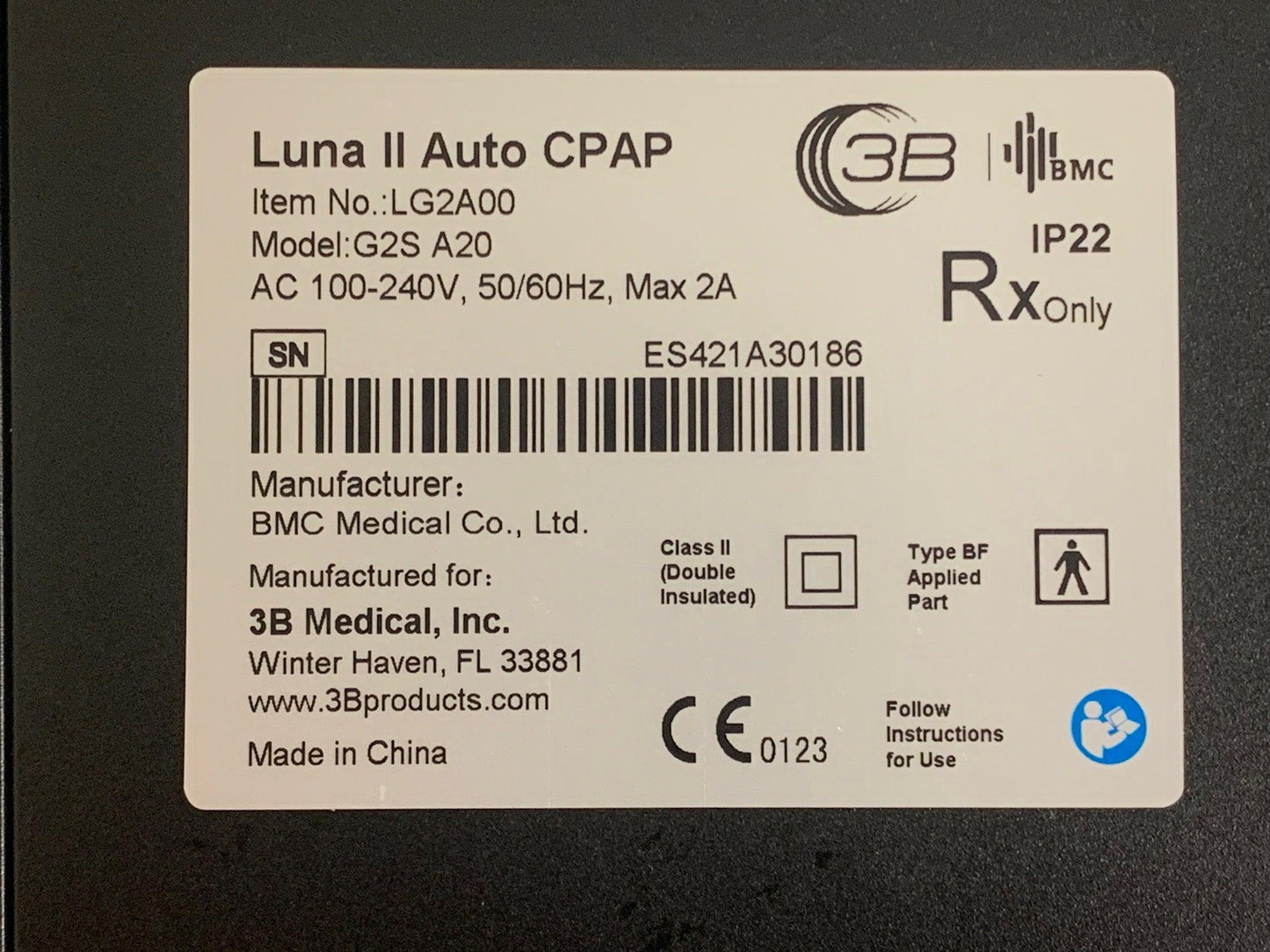 NEW 3B Medical Luna II Auto-CPAP Machine with Integrated Heated Humidifier LG2A00