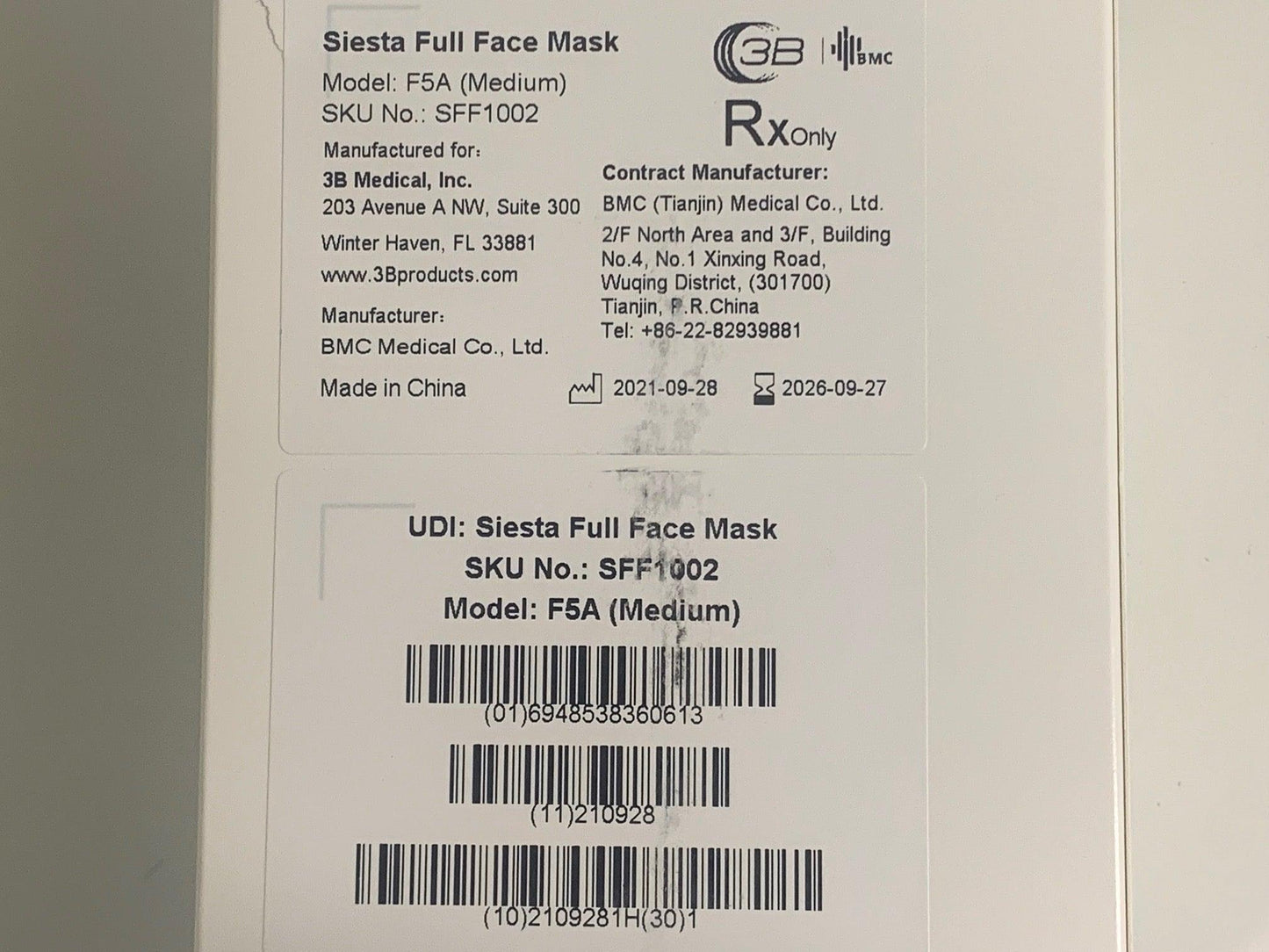 NEW 3B Medical Siesta Model F5A Medium Full Face Mask with Headgear SFF1002