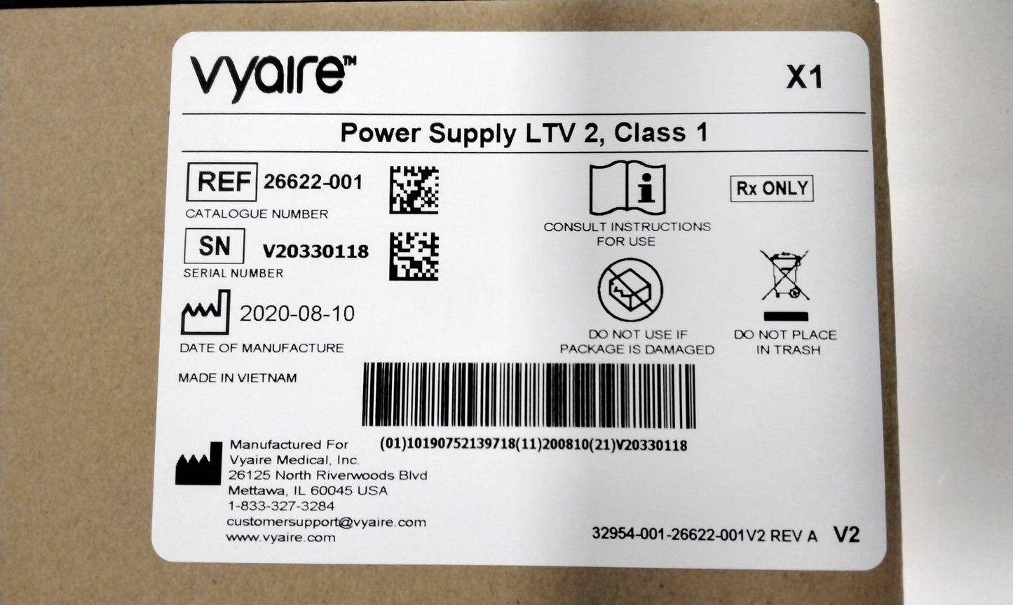 NEW Vyaire LTV 2 Power Supply with Power Cord 25312-001 with Free Shipping and Warranty - MBR Medicals