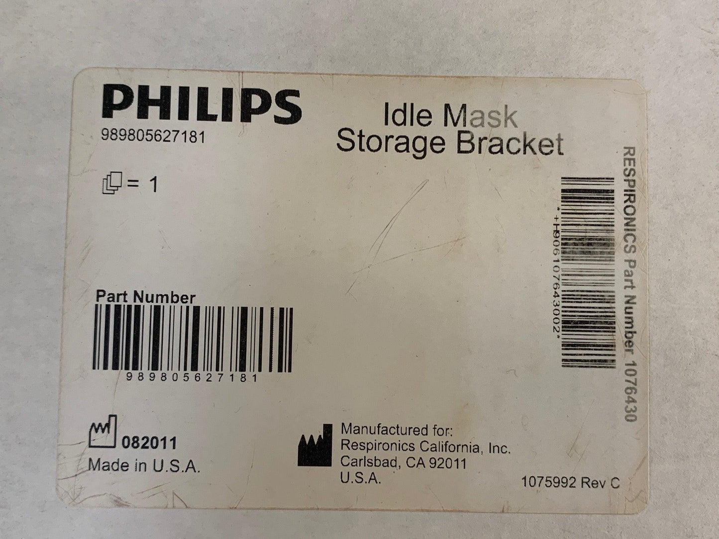 New Philips Respironics Idle Mask Storage Bracket 1076430