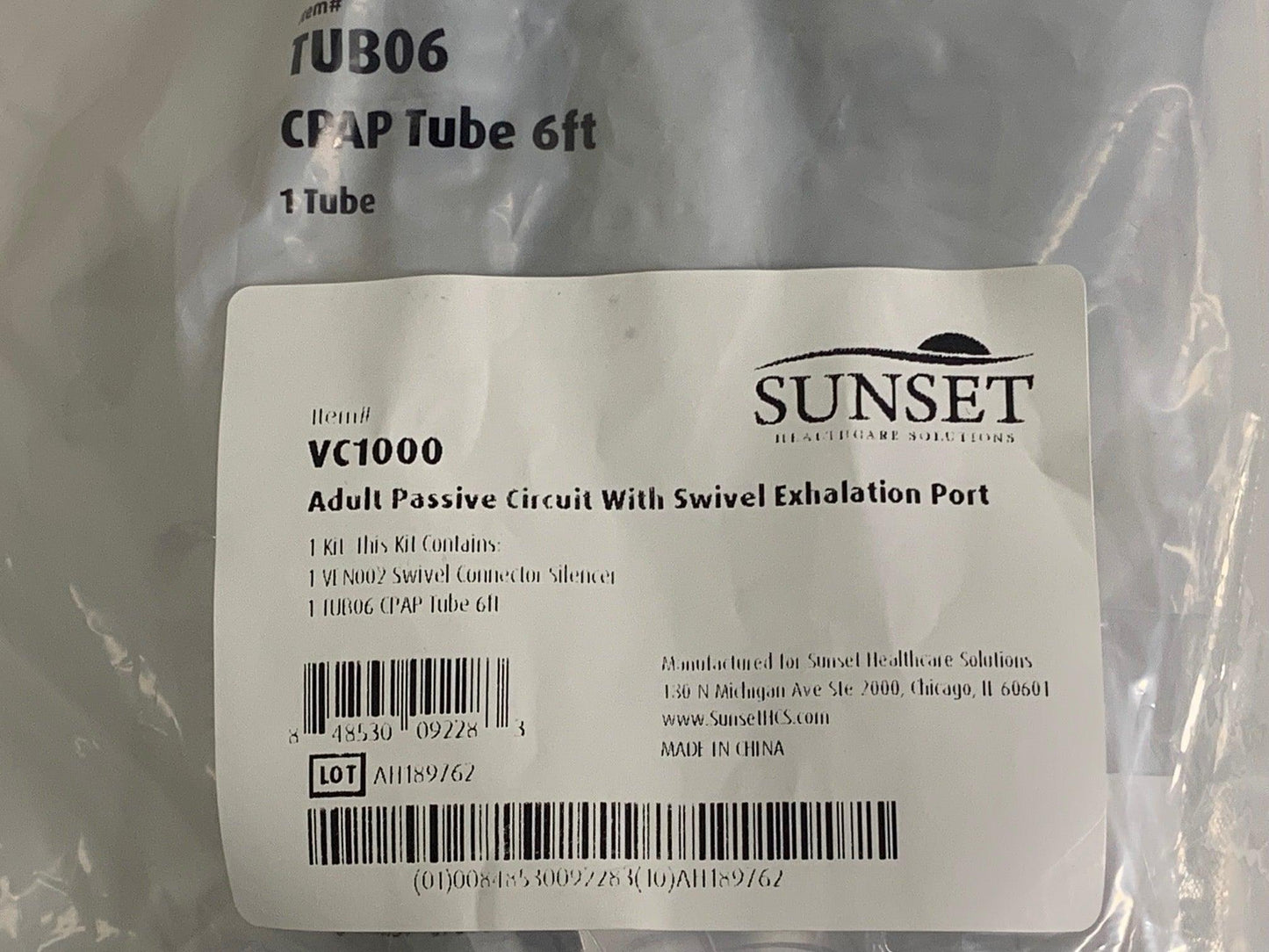 NEW Each Sunset Healthcare Adult Passive Circuit with Swivel Exhalation Port without Water Trap for Trilogy Ventilator VC1000