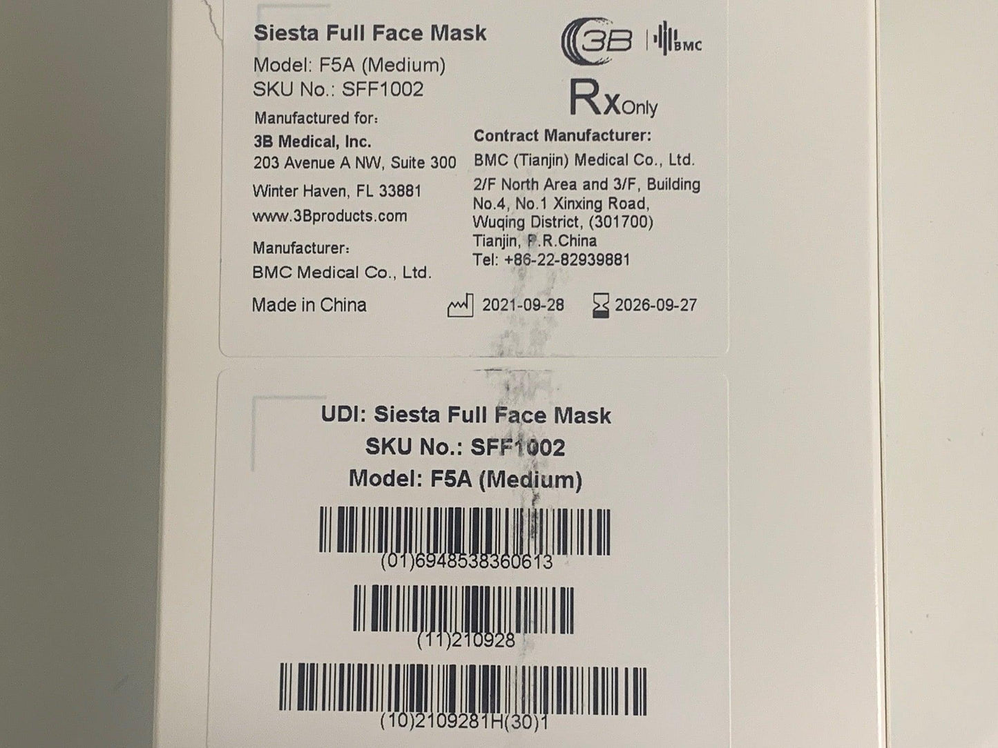 Lot of 1000 3B Medical Siesta Model F5A Medium Full Face Mask with Headgear SFF1002 -New - MBR Medicals