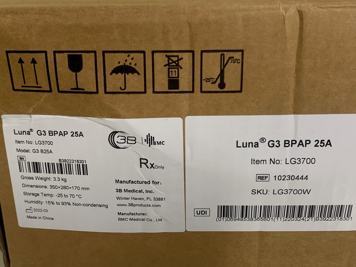 Luna G3 BPAP B25A Machine Auto-BiPAP with Heated Humidifier LG3700 - New No Box - MBR Medicals