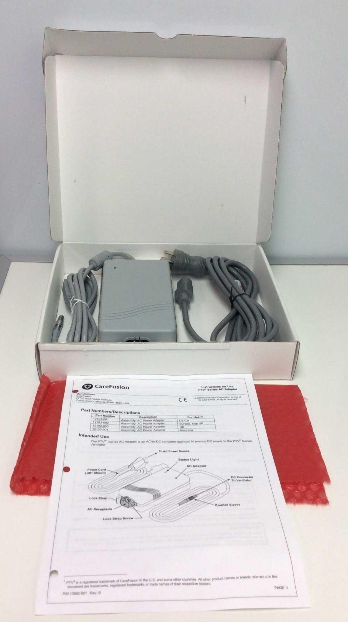 NEW CareFusion PTV EnVe ReVel Ventilator AC Power Adapter with Power Cord 12103-001 Warranty FREE Shipping - MBR Medicals
