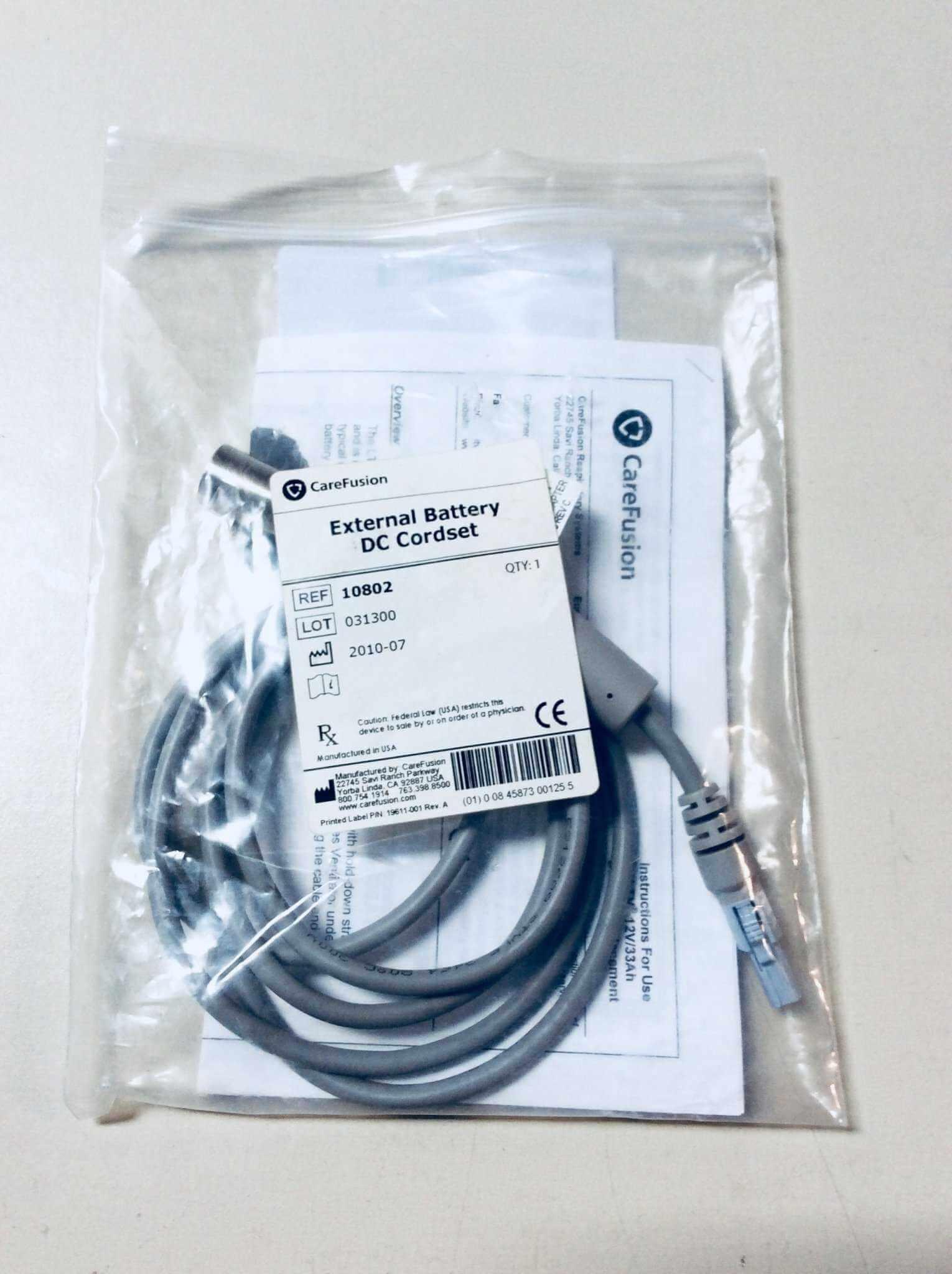 NEW CareFusion Pulmonetic Systems LTV Medical Ventilator External Battery DC Cordset 10802 Warranty FREE Shipping - MBR Medicals