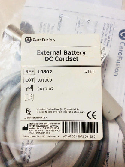 NEW CareFusion Pulmonetic Systems LTV Medical Ventilator External Battery DC Cordset 10802 Warranty FREE Shipping - MBR Medicals