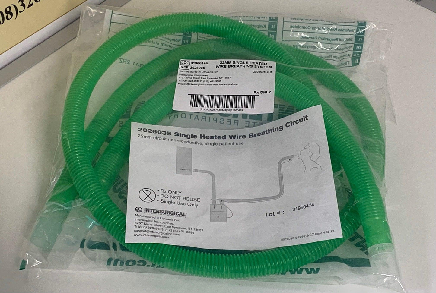 NEW Each Intersurgical Flextube 22mm Single Heated Wire Breathing System 2026035 - MBR Medicals