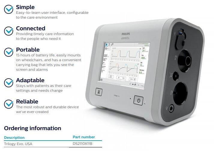 New Philips Respironics Trilogy Evo Portable Life Support Ventilator DS2110X11B - MBR Medicals
