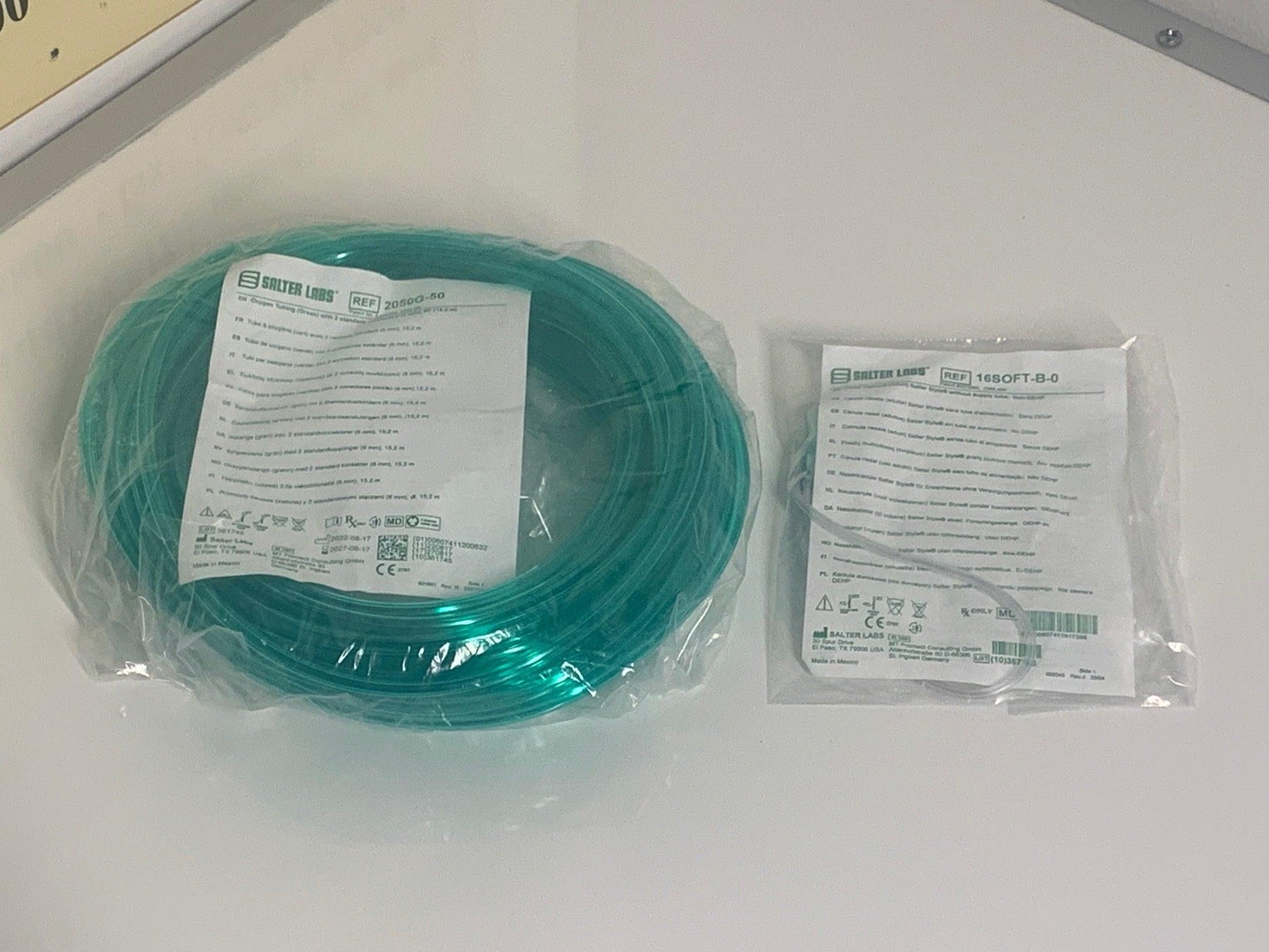 NEW Salter Labs 50' Green Oxygen Tubing 2050G-50 with Adult Soft Oxygen Nasal Cannula with Barbed Connector 16SOFT-B-0 - MBR Medicals