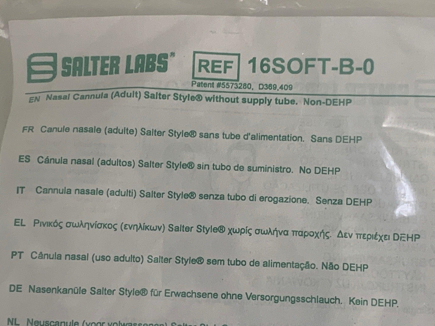 NEW Salter Labs 50' Green Oxygen Tubing 2050G-50 with Adult Soft Oxygen Nasal Cannula with Barbed Connector 16SOFT-B-0 - MBR Medicals